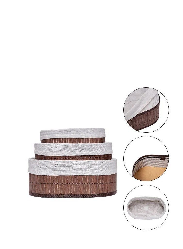 Bamboo Storage Basket Set of 3  with Fabric Liner - oily green - Image 4