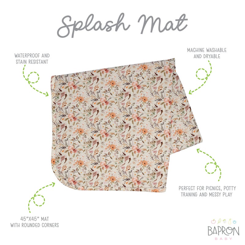 BapronBaby Delilah Floral Splash Mat - Waterproof Catch-All for Under High Chairs, Floors, Tables, Playtime or Arts & Crafts - Machine Washable - 45" x 45â€ - Image 2