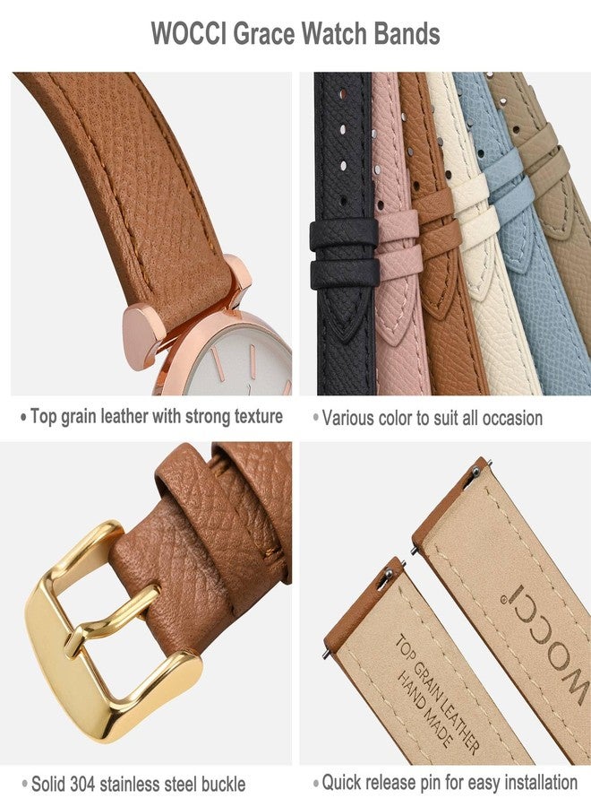 WOCCI 16mm Grace Watch Band for Ladies, Top Grain Leather, Quick Release Replacement Strap with Gold Buckle (Brown) - Image 4