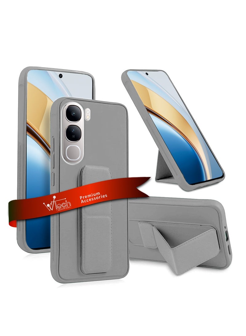 Wtech vivo V40 Lite (IDN) 5G 2024 Hand Grip Foldable Magnetic Kickstand Wrist Strap Finger Grip with Built-in Iron Case Cover - Grey - Image 1