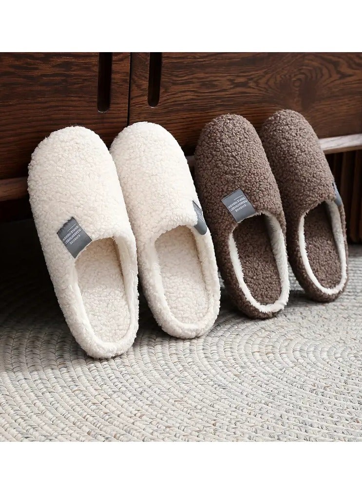 Ucanbe Men'S Soft And Simple Home Slippers with Lightweight Soles, Available in White And Black, Stylish for Indoor Use, Suitable for Flooring, Cozy Fuzzy Slippers for Autumn And Winter, Elegant Collegiate-Style Warm Slippers.  - Image 2