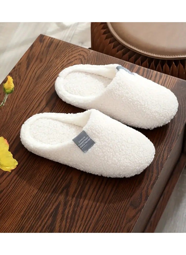Ucanbe Men'S Soft And Simple Home Slippers with Lightweight Soles, Available in White And Black, Stylish for Indoor Use, Suitable for Flooring, Cozy Fuzzy Slippers for Autumn And Winter, Elegant Collegiate-Style Warm Slippers.  - Image 1