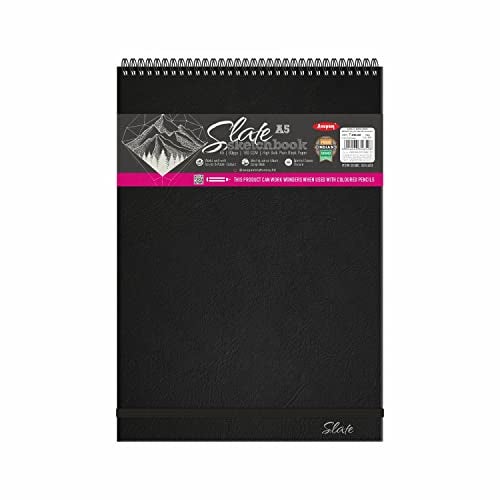 Anupam Slate Black Paper Sketchbook - A5 Size - 80 Pages - 180 GSM - Acid free - Wiro Bound - Image 1