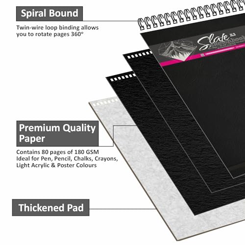 Anupam Slate Black Paper Sketchbook - A5 Size - 80 Pages - 180 GSM - Acid free - Wiro Bound - Image 3