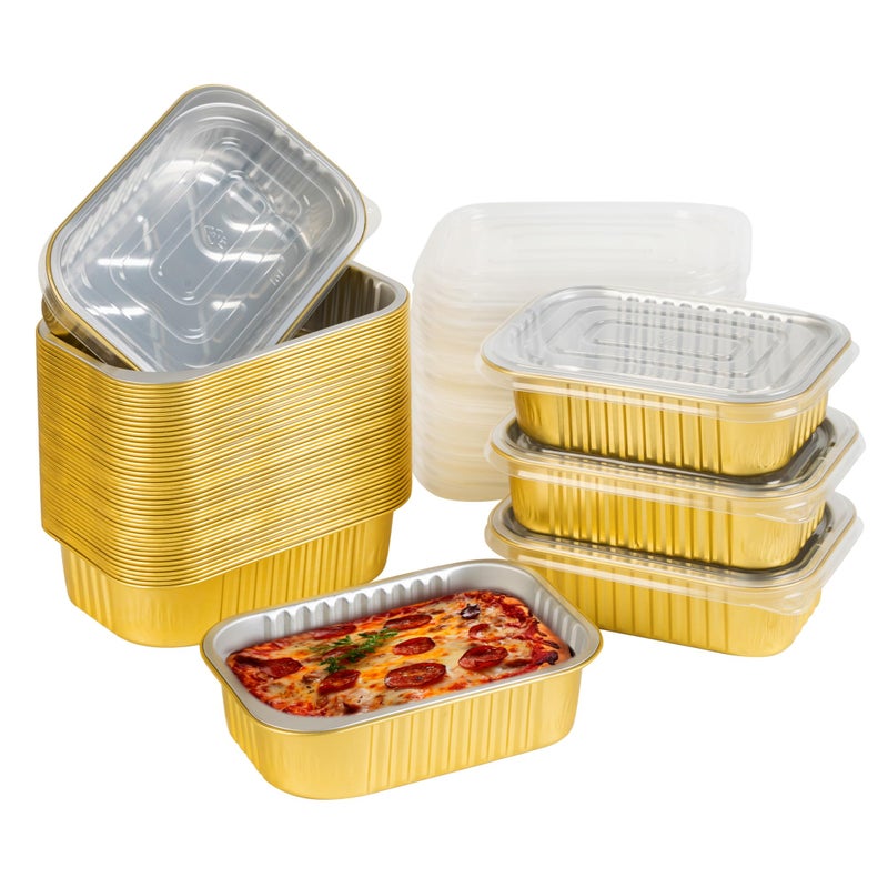 JARDLITE 40 Pack 1.5 LB 7.2"×5"×1.8" Small Aluminum Pans with Lids Heavy Duty - 24oz Tin Foil Food Containers with Lids, Disposable Tin Foil Pans with Lids for Baking, Meal Prep, Freezer and Takeout - Image 1