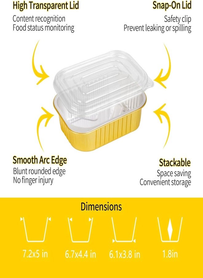 JARDLITE 40 Pack 1.5 LB 7.2"×5"×1.8" Small Aluminum Pans with Lids Heavy Duty - 24oz Tin Foil Food Containers with Lids, Disposable Tin Foil Pans with Lids for Baking, Meal Prep, Freezer and Takeout - Image 3