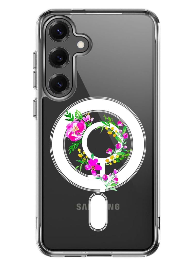 Theodor Magnetic Case for Samsung Galaxy S25 6.2-inch Compatible with MagSafe Wireless Charging, Shockproof Phone Bumper Cover womens day floral - White - Image 1