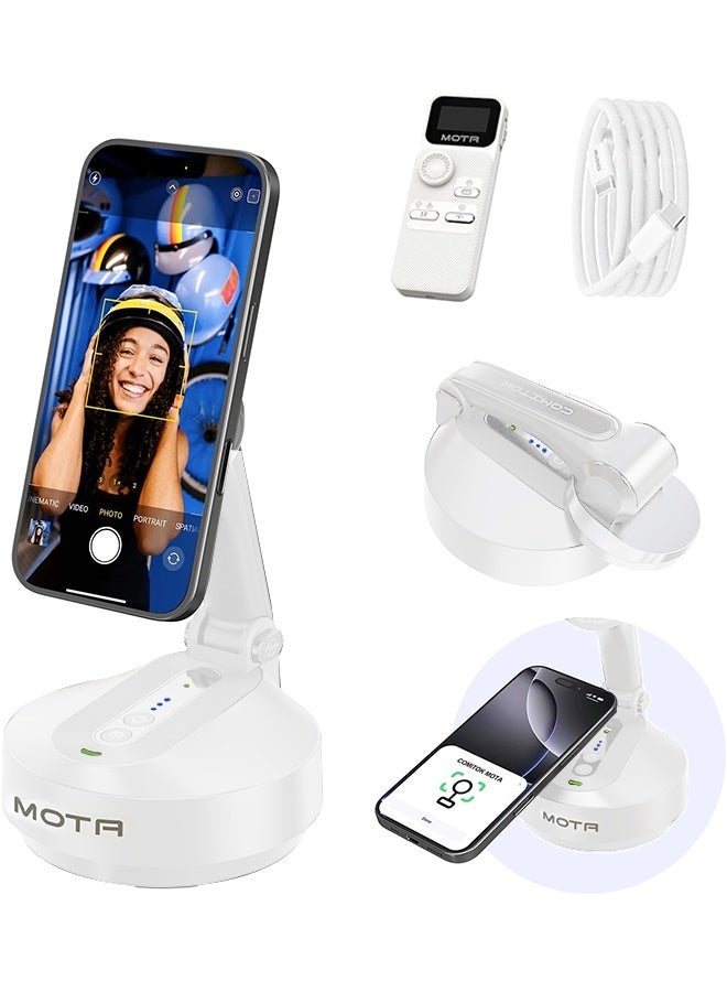 COMITOK Magnetic Auto Face Tracking Stand Tripod MOTA for iPhone Follows Your Movement Hands-Free Video Recording with 360 Degree Holder for Livestreaming, Vlog, Support Tiktok, YouTube - White - Image 1