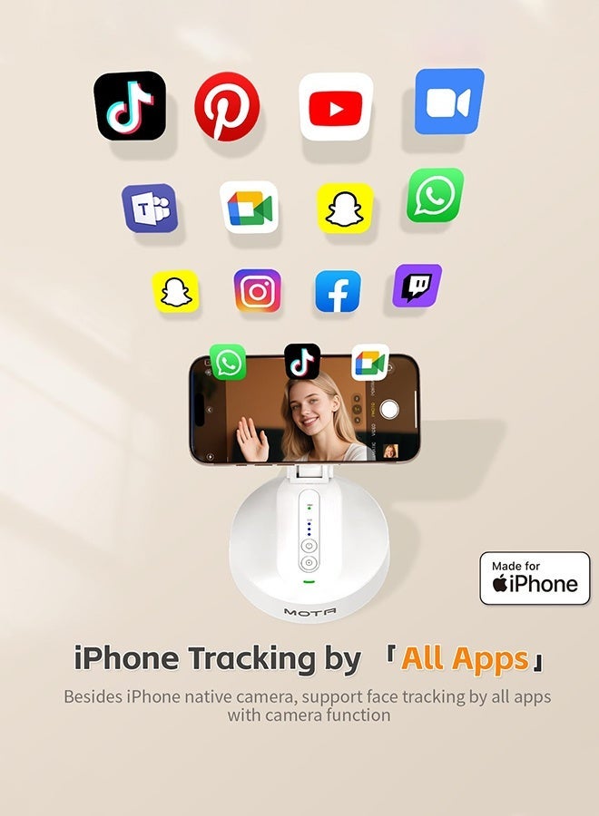 COMITOK Magnetic Auto Face Tracking Stand Tripod MOTA for iPhone Follows Your Movement Hands-Free Video Recording with 360 Degree Holder for Livestreaming, Vlog, Support Tiktok, YouTube - White - Image 4
