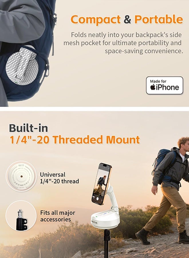 COMITOK Magnetic Auto Face Tracking Stand Tripod MOTA for iPhone Follows Your Movement Hands-Free Video Recording with 360 Degree Holder for Livestreaming, Vlog, Support Tiktok, YouTube - White - Image 5