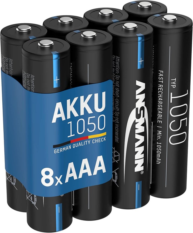 بطارية ANSMANN AAA 1050mAh NiMH 1.2V - بطاريات AAA ميكرو قابلة للشحن، عالية السعة مثالية لمتطلبات الطاقة العالية مثل المصباح اليدوي، صناعة النماذج، الأدوات الإلكترونية، الكاميرا (8 قطع) | مثالية لفلاش الكاميرا، لوحة الألعاب والألعاب، شحن سريع، سعة عالية، حتى 1000 دورة شحن، عبوة من 8 - Image 1
