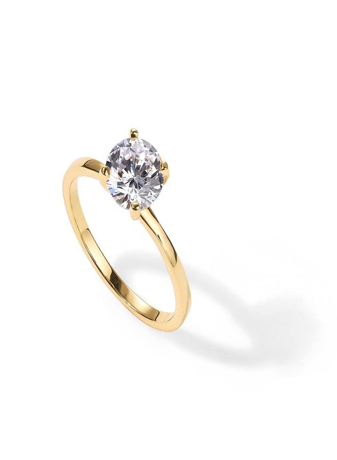 PAVOI 18K Sterling Silver Gold Round Cut Solitare 1.5 CT Moissanite Engagement Ring for Women | Moissanite Wedding band for Women | Moissanite Promise Rings, 5, Yellow Gold, Moissanite - Image 1