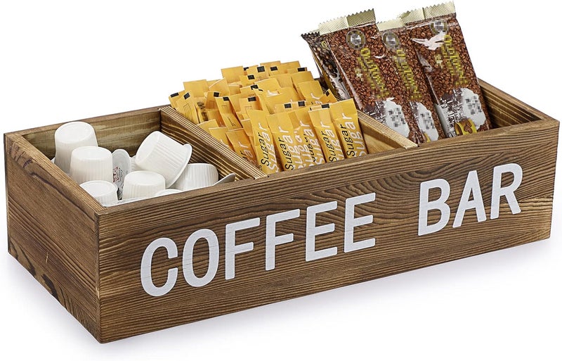 ELLDOO Coffee Pod Holder Storage, Coffee Bar Wooden Storage Box with Removable Grids, Coffee Station Organizer for K Cup, Rustic Coffee Accessories for Counter Home Decor, Vintage Wood - Image 1