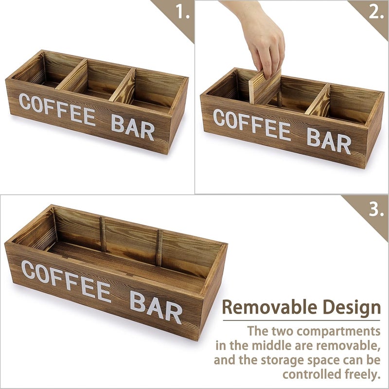 ELLDOO Coffee Pod Holder Storage, Coffee Bar Wooden Storage Box with Removable Grids, Coffee Station Organizer for K Cup, Rustic Coffee Accessories for Counter Home Decor, Vintage Wood - Image 3