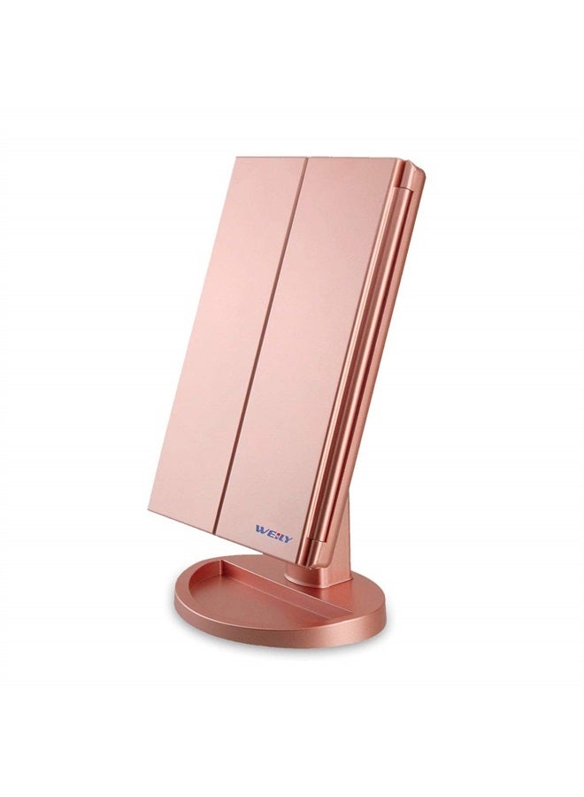 WEILY Lighted Vanity Makeup Mirror 1x/2x/3x Magnification Trifold with 36 LED Lights Touch Screen and USB Charging, 180 Degree Adjustable Stand for Countertop Cosmetic Makeup Mirror(Rose Gold) - Image 1