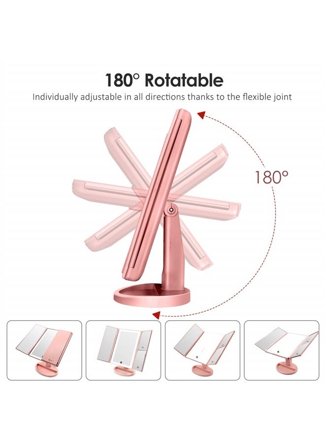 WEILY Lighted Vanity Makeup Mirror 1x/2x/3x Magnification Trifold with 36 LED Lights Touch Screen and USB Charging, 180 Degree Adjustable Stand for Countertop Cosmetic Makeup Mirror(Rose Gold) - Image 5