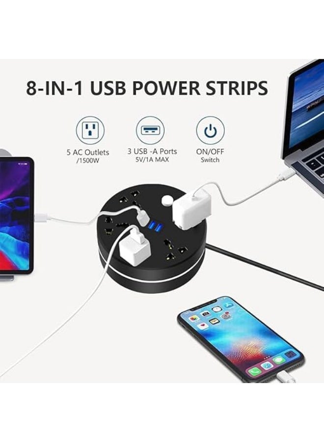 SUCITY G SUCITY Concealable Extension Cord 5 Outlets, 3 USB Ports Power Socket, Plug Extension with 2M Cord for Home Office - Image 3