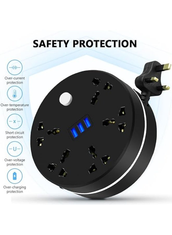 SUCITY G SUCITY Concealable Extension Cord 5 Outlets, 3 USB Ports Power Socket, Plug Extension with 2M Cord for Home Office - Image 4