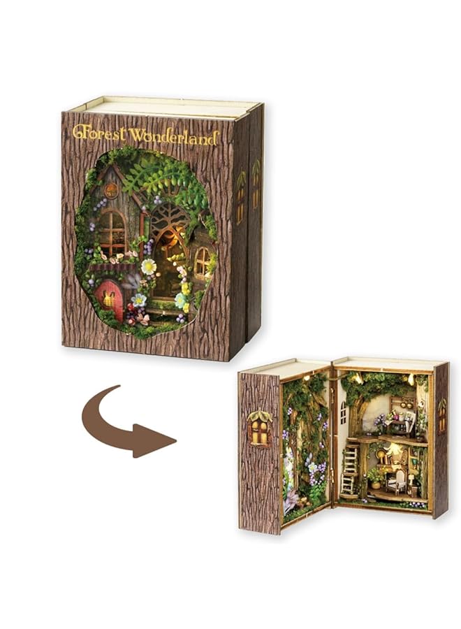 KASTWAVE Diy Miniature Dollhouse Kit With Furniture 1:32 Scale Opened & Closed Mini Cube Wooden Doll House Creative Room For Kids Teens Adults(Forest Wonderland) - Image 1