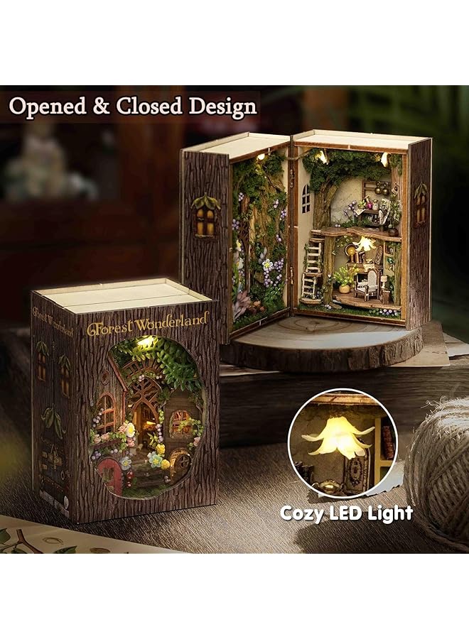 KASTWAVE Diy Miniature Dollhouse Kit With Furniture 1:32 Scale Opened & Closed Mini Cube Wooden Doll House Creative Room For Kids Teens Adults(Forest Wonderland) - Image 3