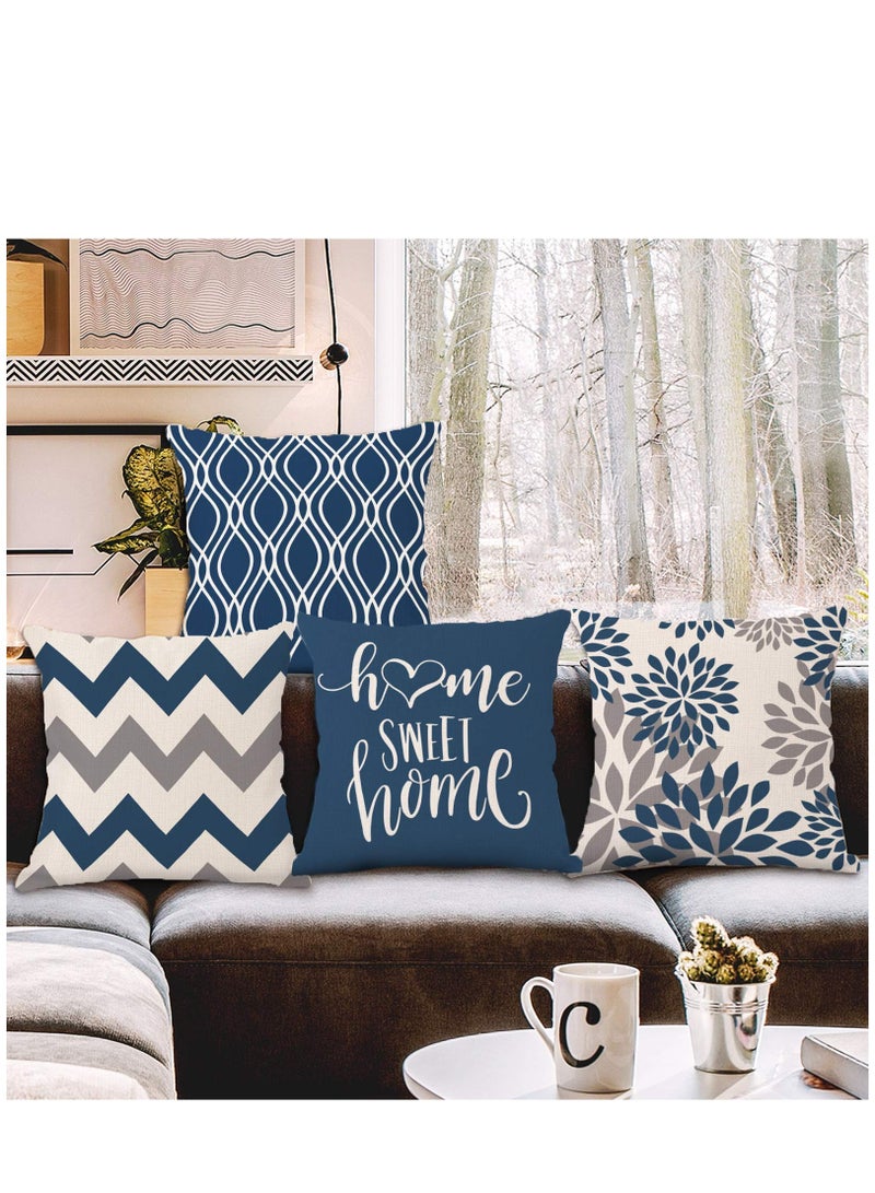 Light Blue Geometric Throw Pillow Covers 18x18 Set of 4 Decorative Couch Pillow Cover for Sofa Linen Cushion Case Outdoor Home Decoration - Image 2