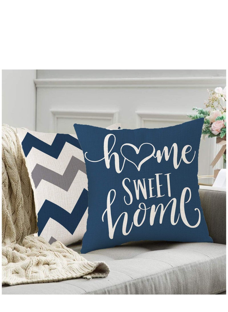 Light Blue Geometric Throw Pillow Covers 18x18 Set of 4 Decorative Couch Pillow Cover for Sofa Linen Cushion Case Outdoor Home Decoration - Image 4