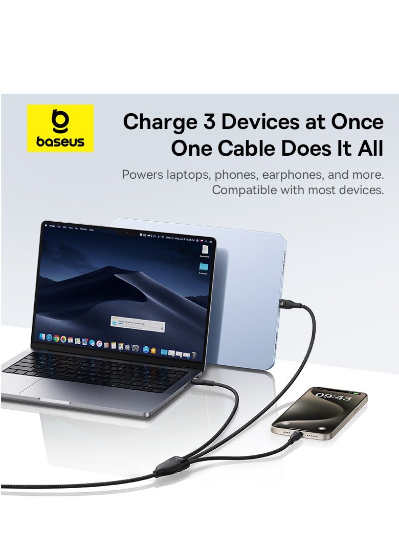بيسوس كابل 3 في 1 بقوة 100 واط من نوع C، كابل شحن ونقل بيانات عالي السرعة مع موصلات USB-C لأجهزة الكمبيوتر المحمولة والهواتف الذكية والأجهزة اللوحية والإكسسوارات، يدعم توصيل الطاقة حتى 100 واط، متوافق مع أبل وديل وسامسونج وهواوي وهونر وجوجل والمزيد - (1.5 م) - Image 3