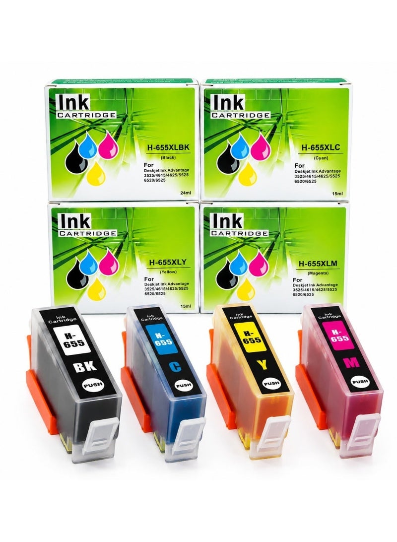 INK 655 Premium Compatible Color Inkjet Ink Cartridge for 655 Advantage 3525 4615 4625 5525 6520 6525 Printers Cartridge Printing Ink.Four Colors Black Cyan Yellow Magenta. - Image 1