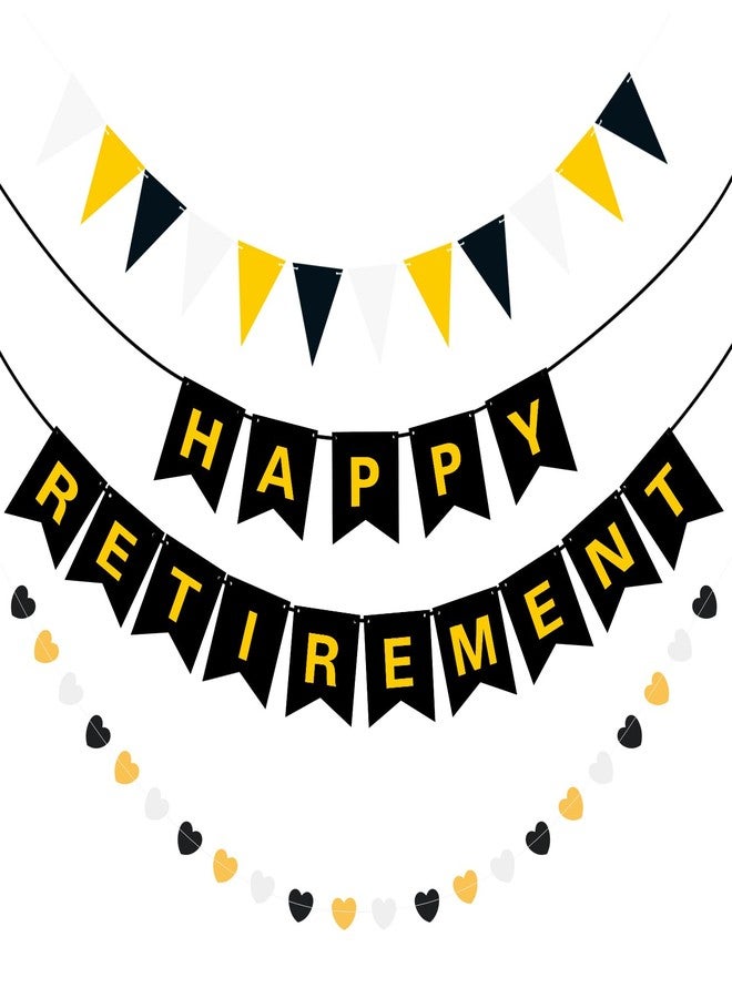 Dgffan Happy Retirement Banner Black and Gold Retirement Party Decorations for Men Women Goodbye Office Farewell Going Away Party Decor Supplies - Image 1