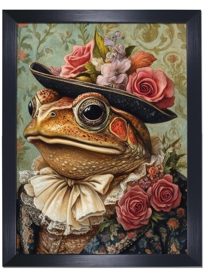 Yostyle Funny Victorian Madame Toad Wall Art black framed eclectic Frog aesthetic wall art for living room bathroom, 08x10in Trendy Frame Wall Decor - Image 1