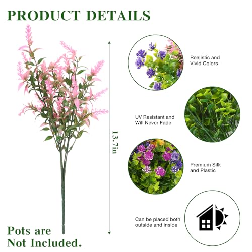 CEWOR 12 Bundles Artificial Flowers for Outdoor Indoor, Fake Silk Multiple Color Flowers, Faux Flower for Garden Front Door Porch Planter Patio Home Decor (Purple Fuchsia Pink Yellow) - Image 2