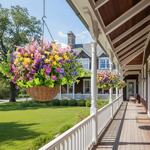 CEWOR 12 Bundles Artificial Flowers for Outdoor Indoor, Fake Silk Multiple Color Flowers, Faux Flower for Garden Front Door Porch Planter Patio Home Decor (Purple Fuchsia Pink Yellow) - Image 5