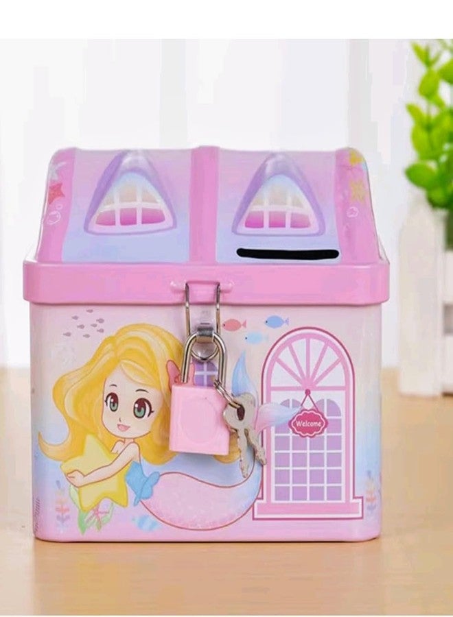 Just Flowers Metal Money Bank - Piggy Bank for Kids, Multicolor Coin Box with Lock & Key for Boys & Girls | Best Birthday Gifts, Return Gifts for Kids (House Shaped 11cm x 9cm, Pack of, 1) - Image 1