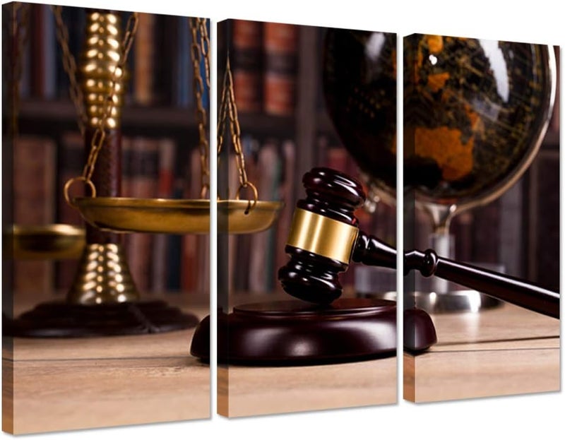 iHAPPYWALL Vintage Law Office Room Decor 3 Pieces Canvas Wall Art Law Firm Scales Justice Legal Hammer Picture On Canvas for Court Decoration Ready to Hang - Image 1