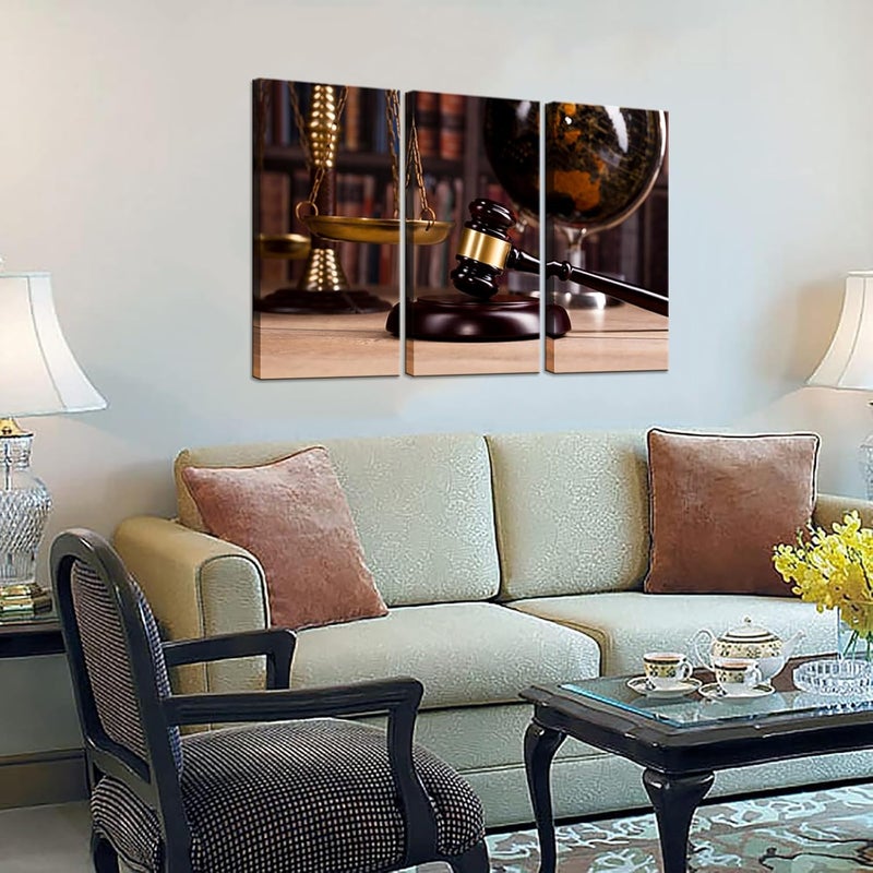 iHAPPYWALL Vintage Law Office Room Decor 3 Pieces Canvas Wall Art Law Firm Scales Justice Legal Hammer Picture On Canvas for Court Decoration Ready to Hang - Image 4