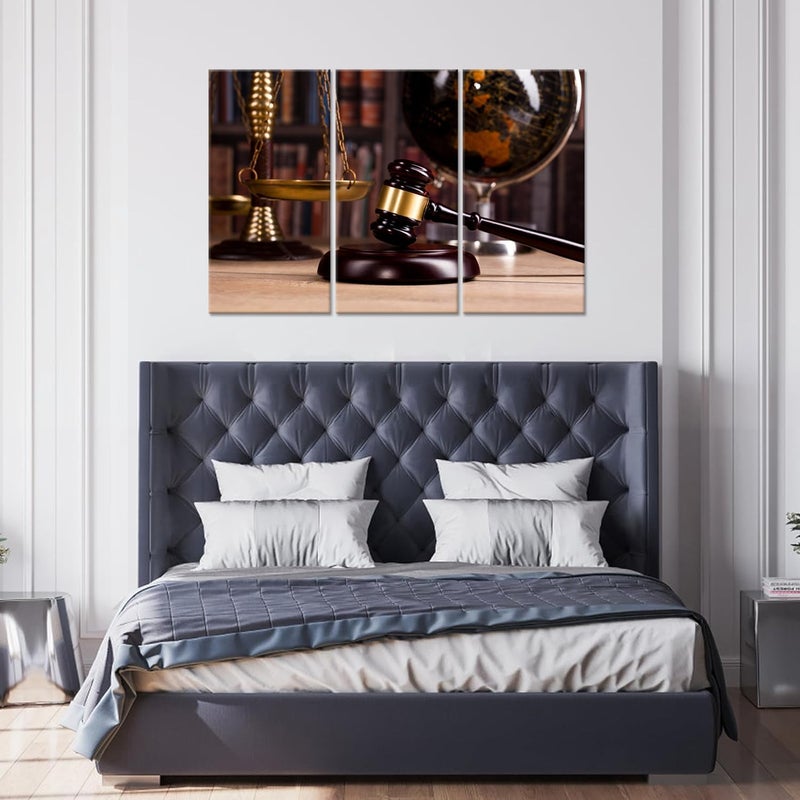 iHAPPYWALL Vintage Law Office Room Decor 3 Pieces Canvas Wall Art Law Firm Scales Justice Legal Hammer Picture On Canvas for Court Decoration Ready to Hang - Image 3