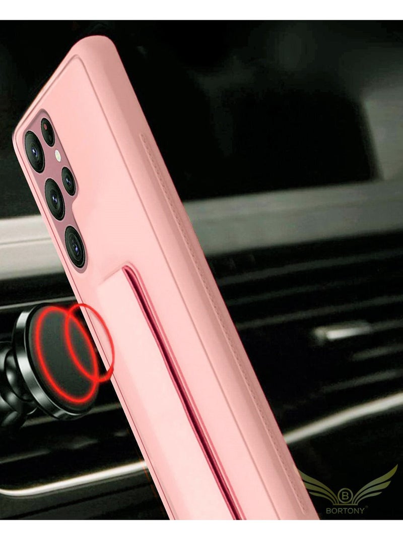 BORTONY Premium Silicone Hand Strap Grip, Car Mount Kickstand And Finger Grip Case Cover For Samsung Galaxy S22 Ultra (Pink) - Image 3