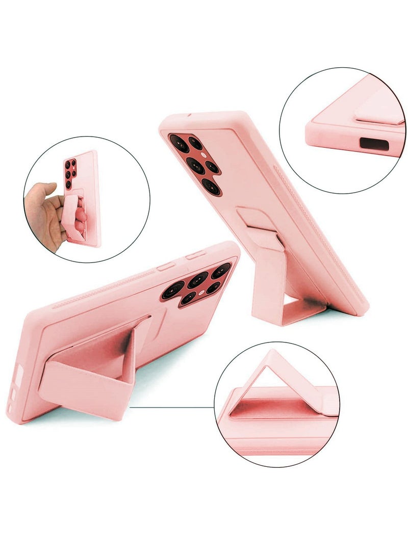 BORTONY Premium Silicone Hand Strap Grip, Car Mount Kickstand And Finger Grip Case Cover For Samsung Galaxy S22 Ultra (Pink) - Image 4