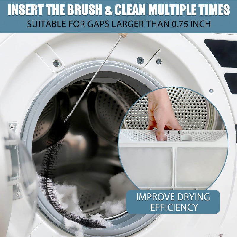 Teiniuby 2 Pcs Dryer Vent Lint Brush Cleaner Kit,Washing Machine Brush Dryer Cleaning Kit, Dryer Cleaner Vent Brush Set with Long Flexible Vacuum Brush and Lint Brush for Cleaning Vent Trap & Refrigerator Coil - Image 4