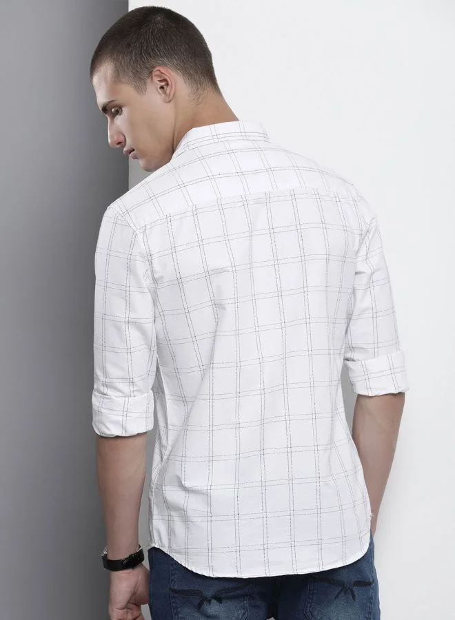 The Indian Garage Co Men Regular Fit Checkered Full Sleeves Cutaway Collar Casual Shirt