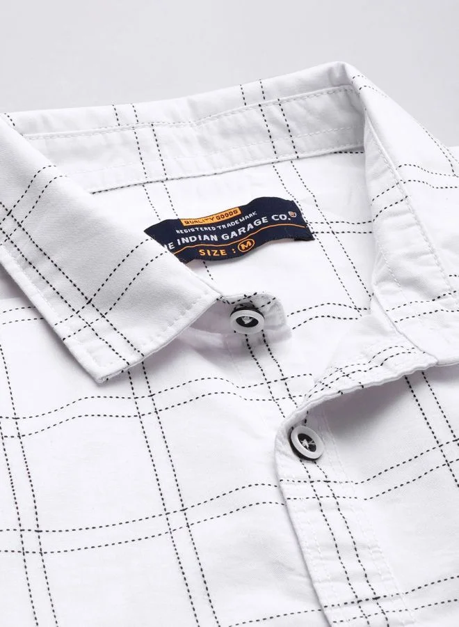 The Indian Garage Co Men Regular Fit Checkered Full Sleeves Cutaway Collar Casual Shirt