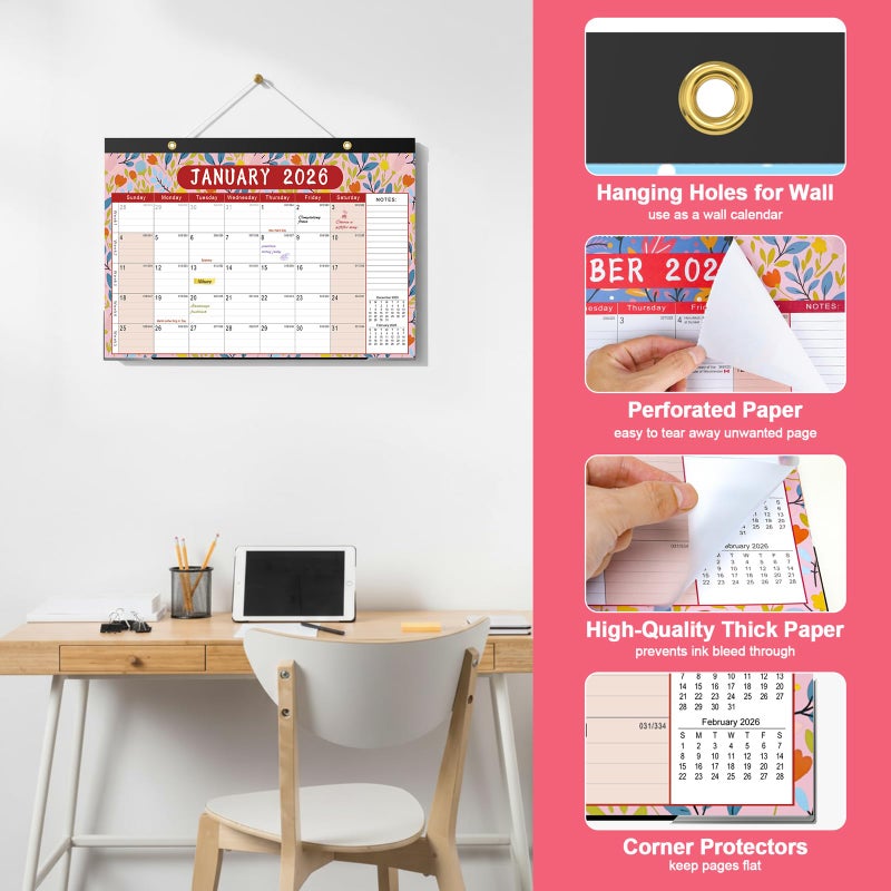 Timart Desk Calendar 2026-2027, 18-Month Calendar from Jan 2026 to June 2027, Large 17" x 12" Desktop Wall Monthly Calendar For Home School, Office(Floral) - Image 5
