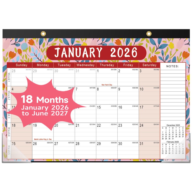 Timart Desk Calendar 2026-2027, 18-Month Calendar from Jan 2026 to June 2027, Large 17" x 12" Desktop Wall Monthly Calendar For Home School, Office(Floral) - Image 1