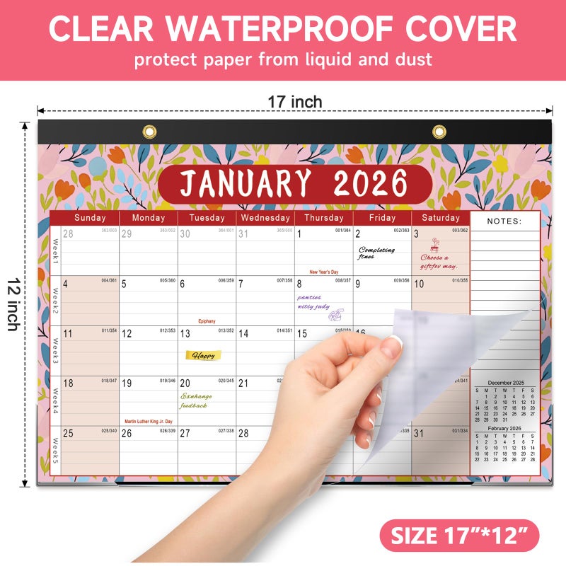 Timart Desk Calendar 2026-2027, 18-Month Calendar from Jan 2026 to June 2027, Large 17" x 12" Desktop Wall Monthly Calendar For Home School, Office(Floral) - Image 3