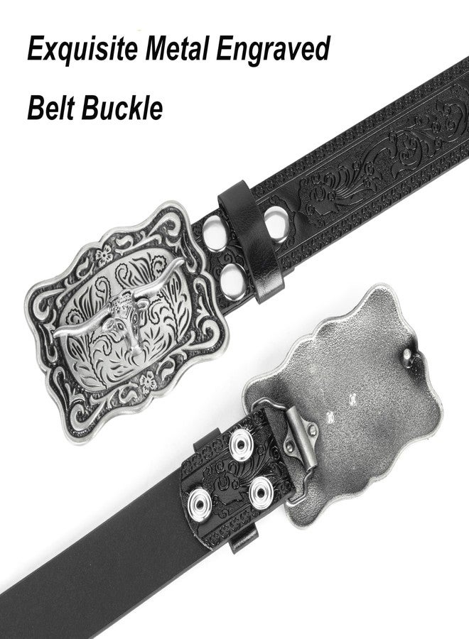 FGSS Men-Classic-Leather-Belts - Vintage-Western-Cowboy Embossed-Belts with Bull-Head-Buckle for Women-Jeans-Pants - Image 3