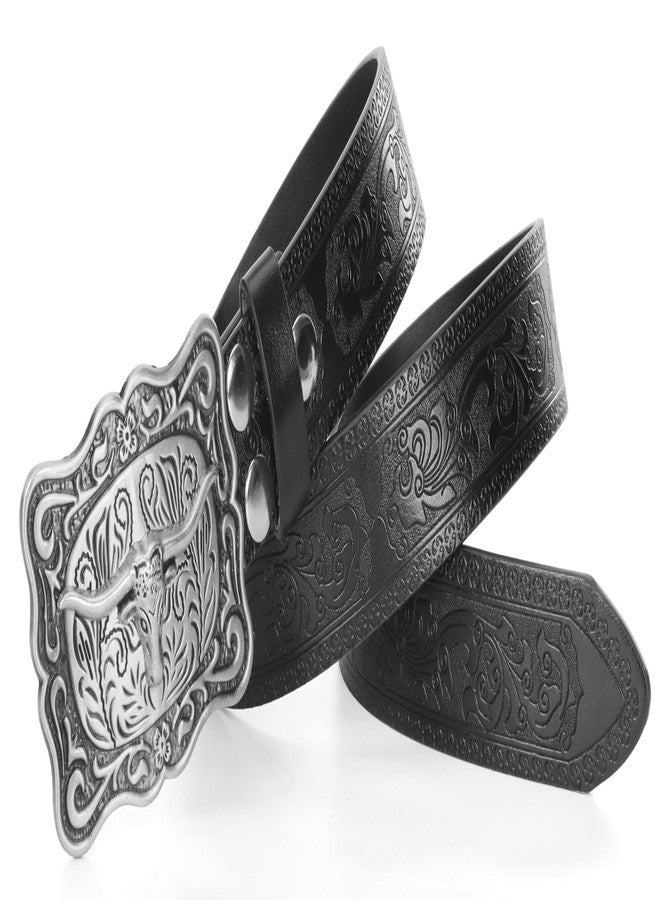 FGSS Men-Classic-Leather-Belts - Vintage-Western-Cowboy Embossed-Belts with Bull-Head-Buckle for Women-Jeans-Pants - Image 4