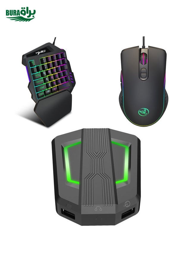 BURAQ HXSJ P6+V100+A867 Keyboard Mouse Converter + One-handed Keyboard + RGB Gaming Mouse Set  - Image 1