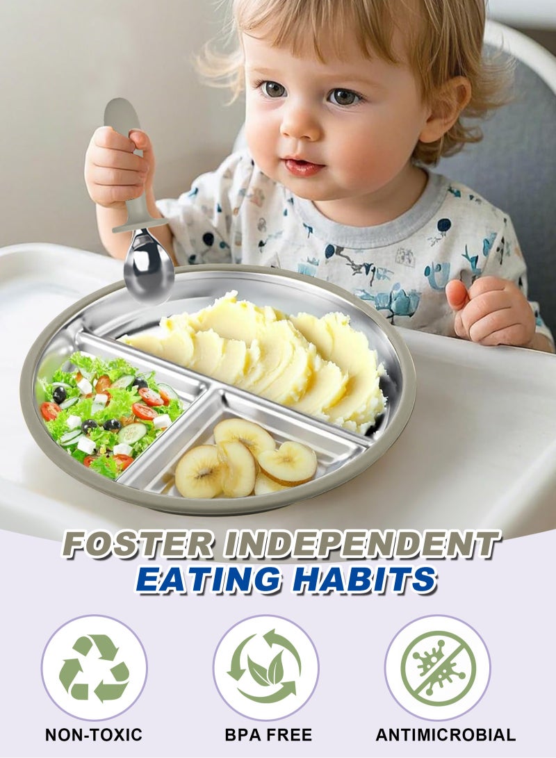 HomarKet 3 Pack Stainless Steel Baby Suction Plates, Divided Toddler Plate for Baby Led Weaning Supplies, Non-Slip Toddler Baby Feeding Set Dishwasher Safe (Blue/Pink/Green) - Image 3