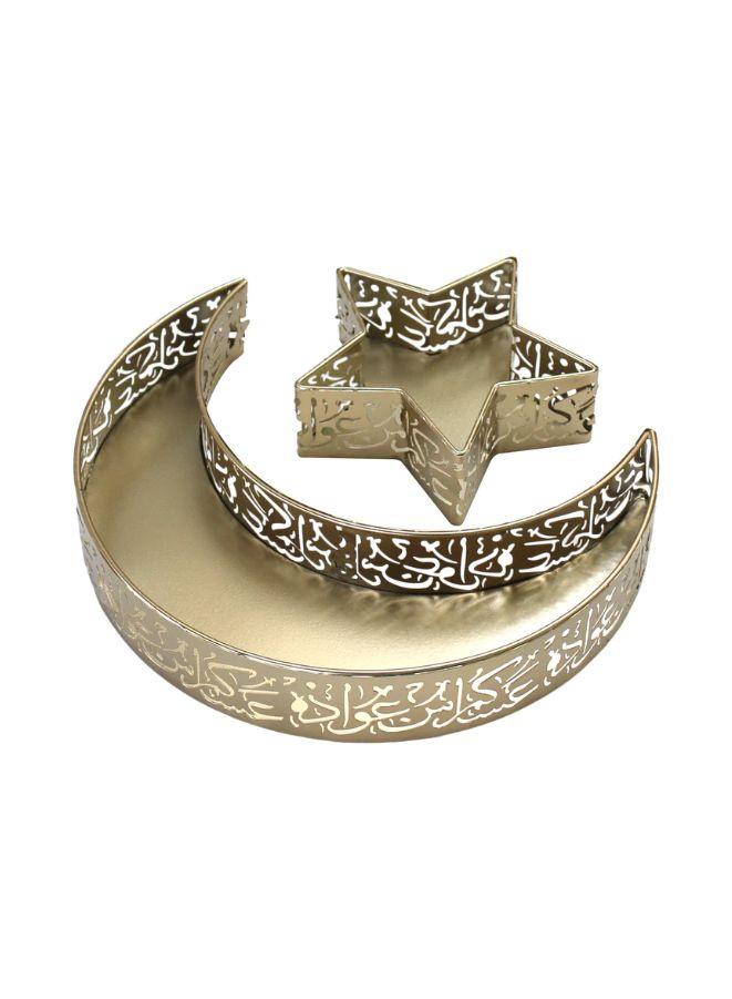 2 قطع صواني رمضان على شكل هلال ونجمة، أطباق تقديم معدنية، زينة طاولة رمضان الإسلامية، صينية هلال ونجمة ذهبية للحلويات، الفواكه المجففة وأطباق المعجنات لحفلات المسلمين - Image 1