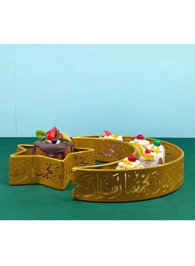 2 قطع صواني رمضان على شكل هلال ونجمة، أطباق تقديم معدنية، زينة طاولة رمضان الإسلامية، صينية هلال ونجمة ذهبية للحلويات، الفواكه المجففة وأطباق المعجنات لحفلات المسلمين - Image 5
